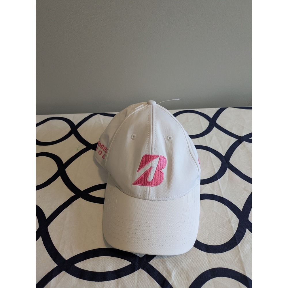 Bridgestone Golf B330 Women White Pink Embroidered Adjustable Baseball Hat Cap